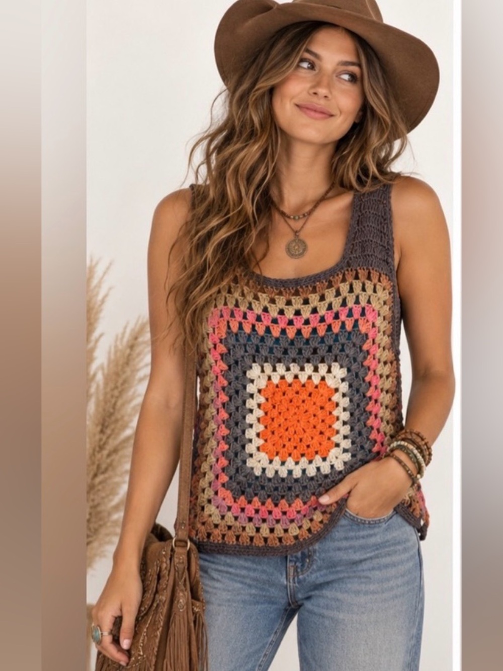 Hand Crafted Multicolor Crochet Boho Hippie 70’s  Fall Cottagecore Vest S/M